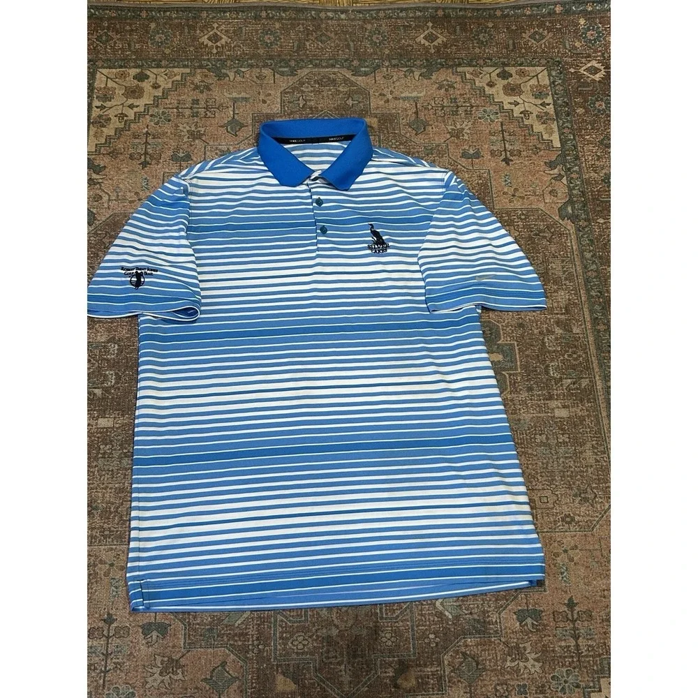 Nike Golf Polo Shirt Mens XL Blue Striped Robert Trent Jones Silver Lakes AL